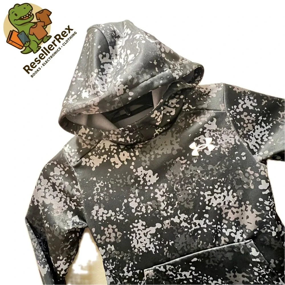 Kids Under Armour Small Grey Hoodie Digital Camo Polyester Pullover Logo